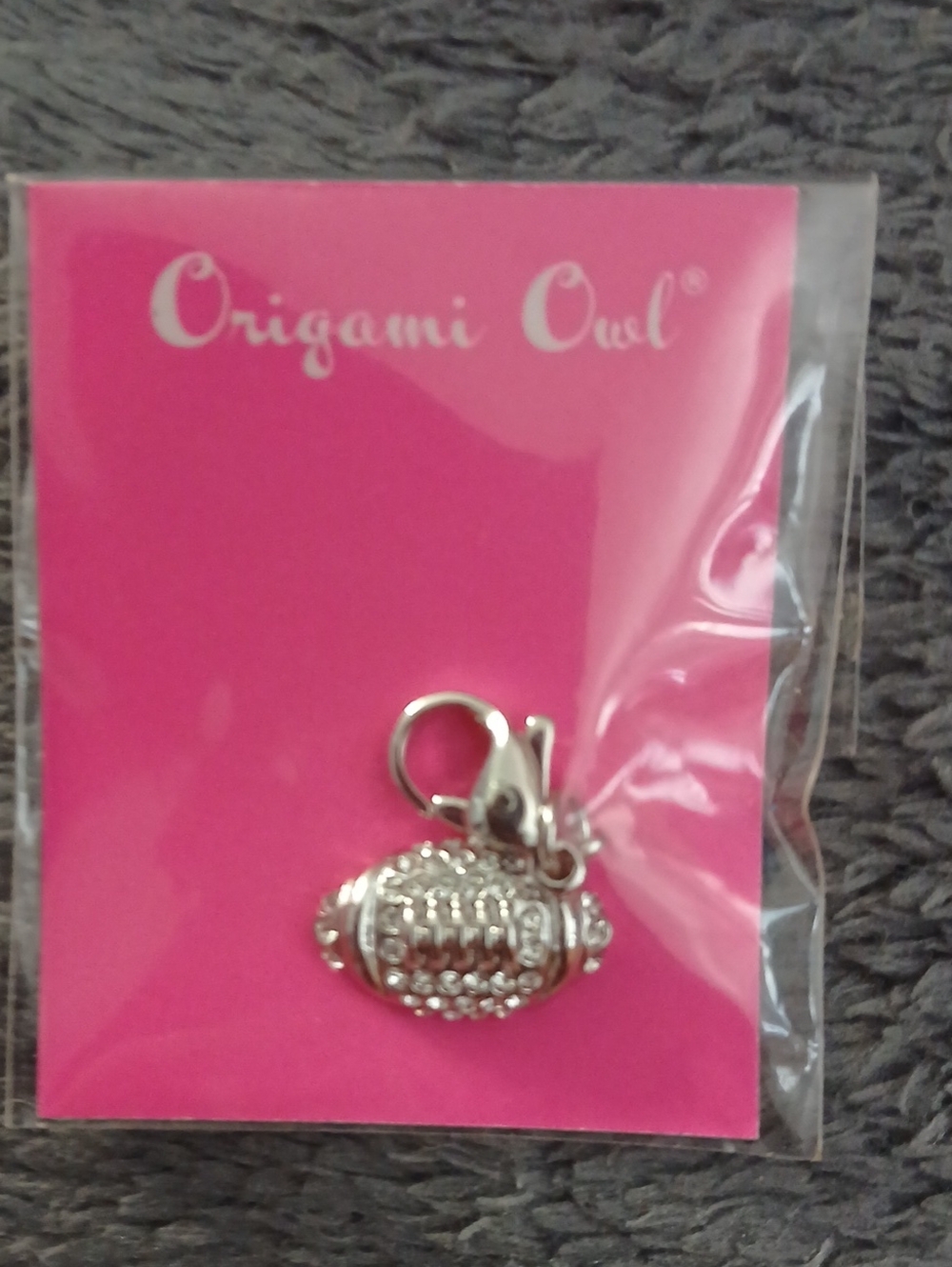 Origami Owl Pink Backing Silver Football Charm Clip